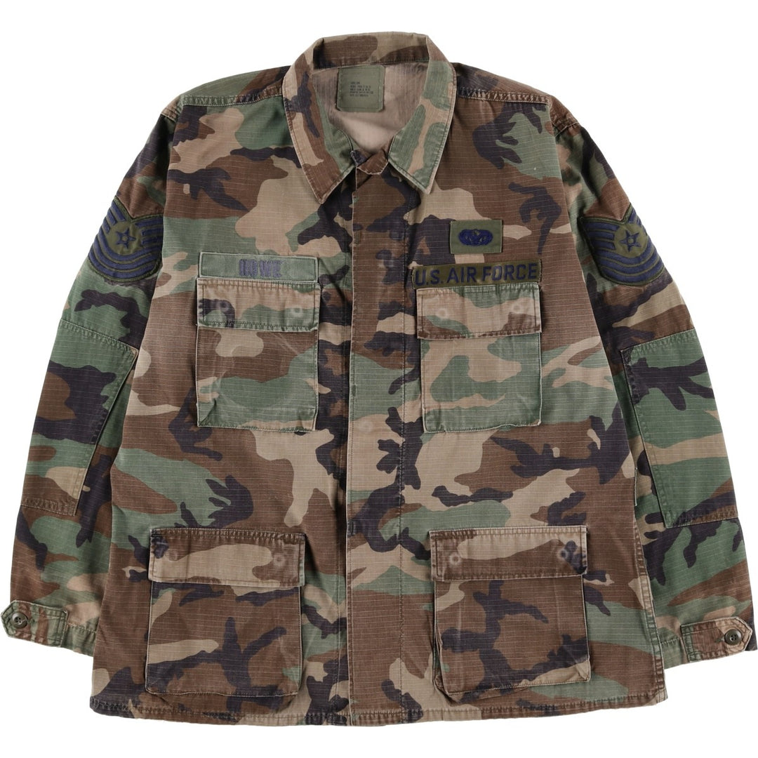 1980'S US Military Issue Camouflage Pattern Woodland Camo Ripstop BDU Military Jacket, Made in USA, Large-Long (Men's Size L equivalent) cotton Khaki type Vintage Second Hand