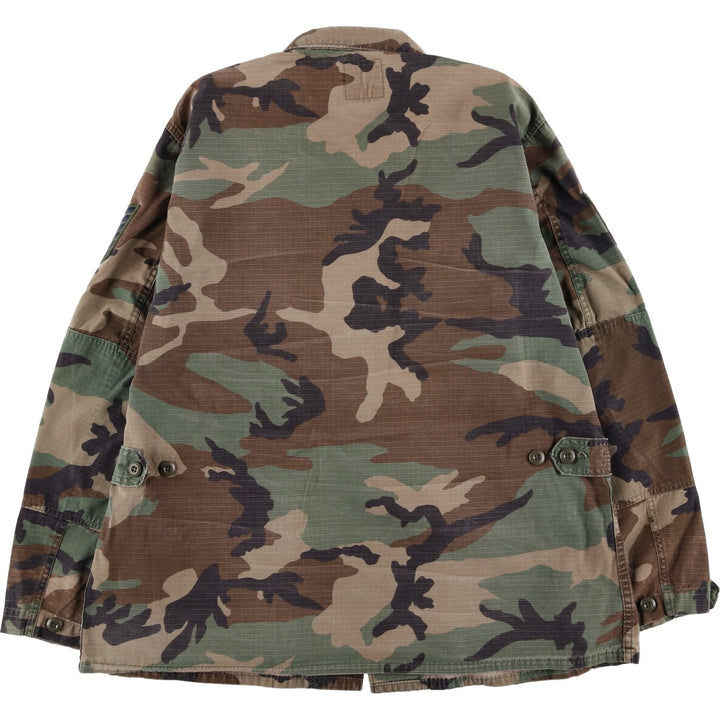 1980'S US Military Issue Camouflage Pattern Woodland Camo Ripstop BDU Military Jacket, Made in USA, Large-Long (Men's Size L equivalent) cotton Khaki type Vintage Second Hand