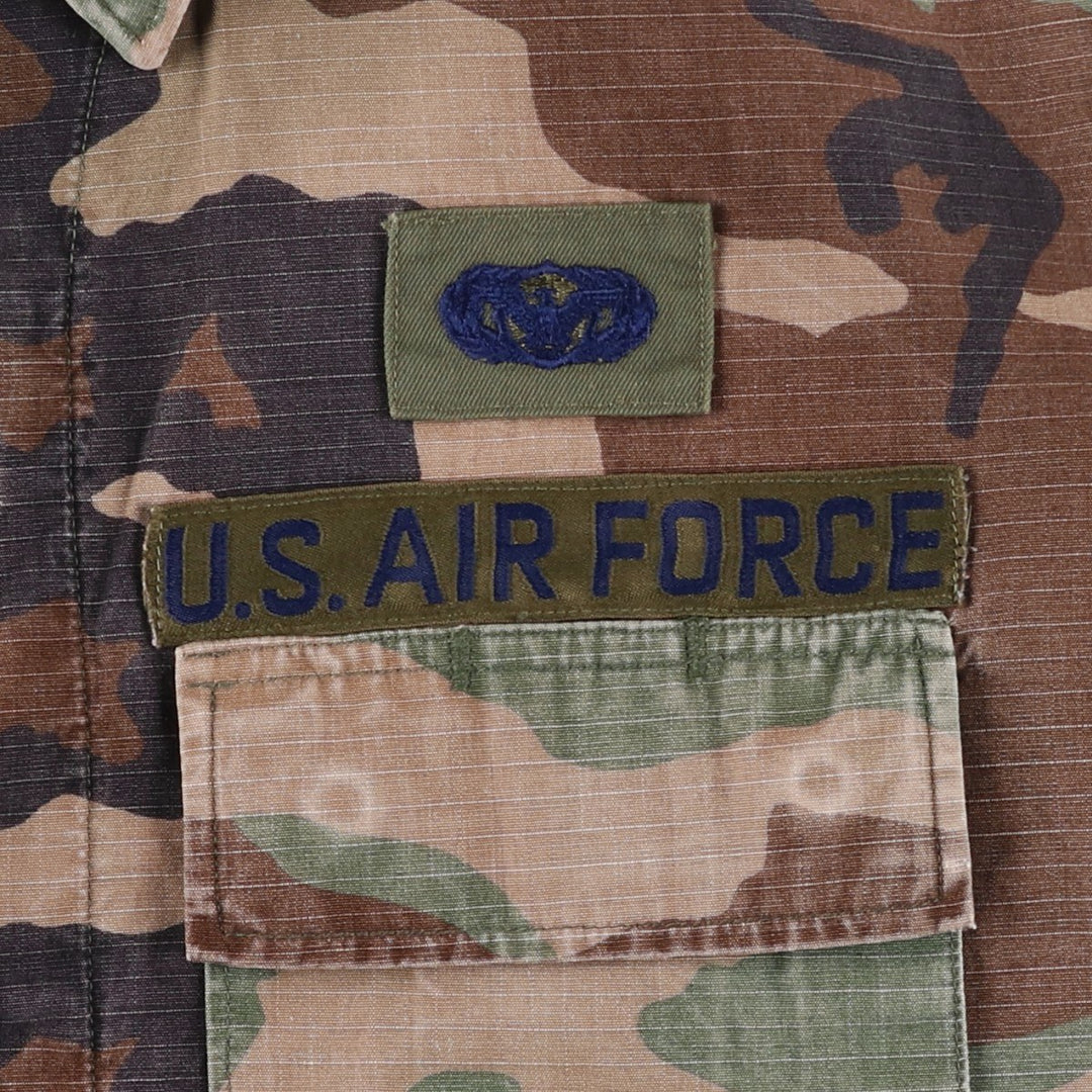 1980'S US Military Issue Camouflage Pattern Woodland Camo Ripstop BDU Military Jacket, Made in USA, Large-Long (Men's Size L equivalent) cotton Khaki type Vintage Second Hand