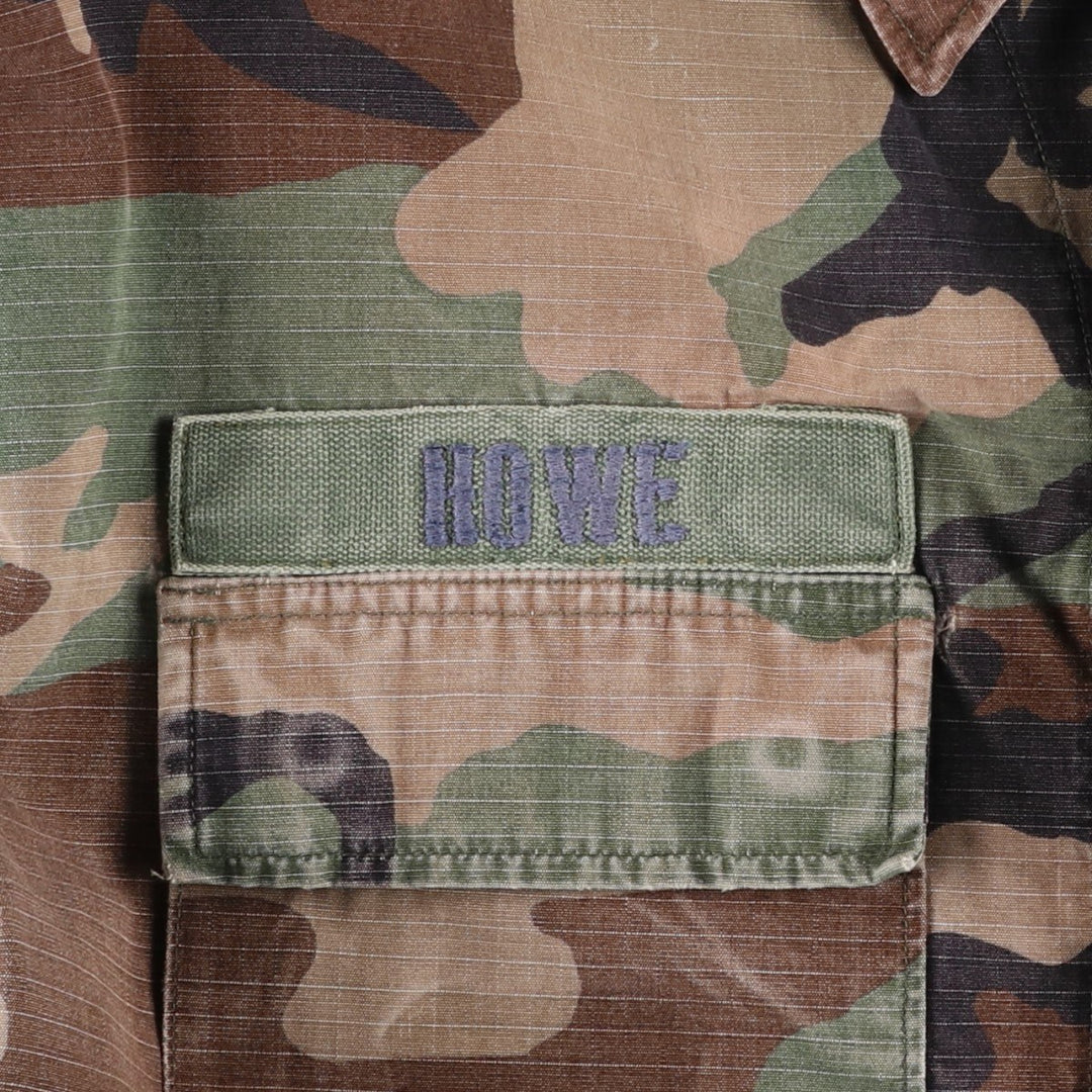 1980'S US Military Issue Camouflage Pattern Woodland Camo Ripstop BDU Military Jacket, Made in USA, Large-Long (Men's Size L equivalent) cotton Khaki type Vintage Second Hand