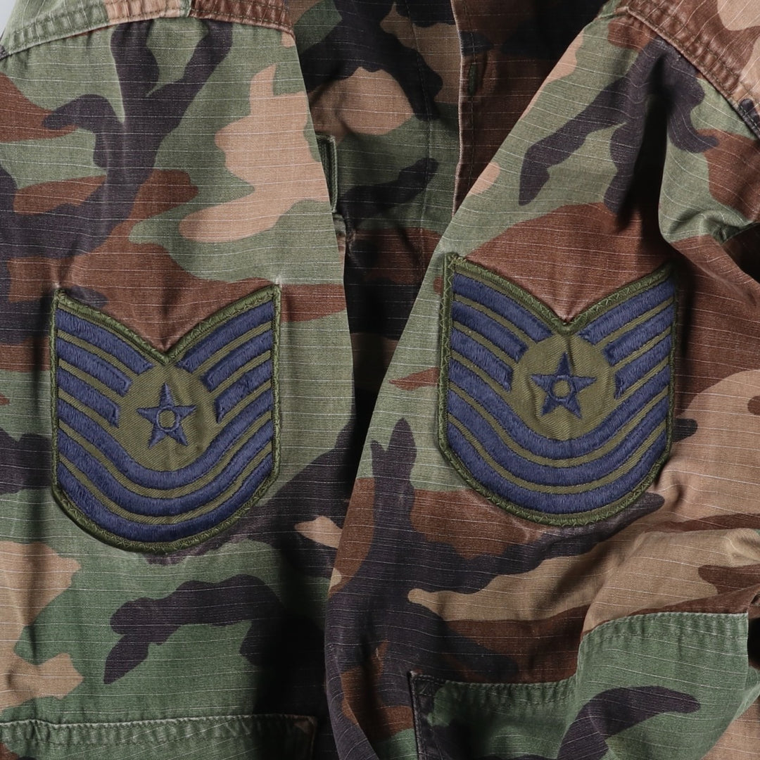 1980'S US Military Issue Camouflage Pattern Woodland Camo Ripstop BDU Military Jacket, Made in USA, Large-Long (Men's Size L equivalent) cotton Khaki type Vintage Second Hand