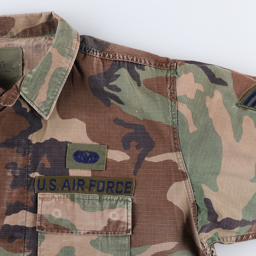 1980'S US Military Issue Camouflage Pattern Woodland Camo Ripstop BDU Military Jacket, Made in USA, Large-Long (Men's Size L equivalent) cotton Khaki type Vintage Second Hand