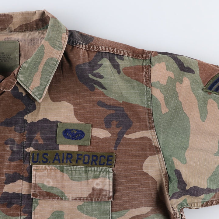 1980'S US Military Issue Camouflage Pattern Woodland Camo Ripstop BDU Military Jacket, Made in USA, Large-Long (Men's Size L equivalent) cotton Khaki type Vintage Second Hand