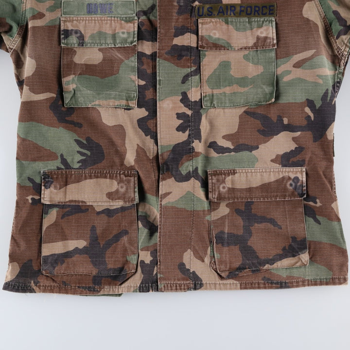 1980'S US Military Issue Camouflage Pattern Woodland Camo Ripstop BDU Military Jacket, Made in USA, Large-Long (Men's Size L equivalent) cotton Khaki type Vintage Second Hand