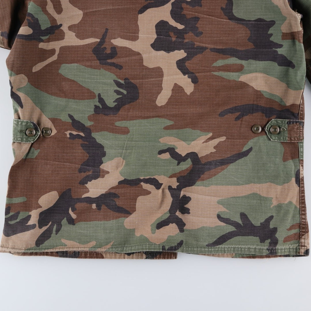 1980'S US Military Issue Camouflage Pattern Woodland Camo Ripstop BDU Military Jacket, Made in USA, Large-Long (Men's Size L equivalent) cotton Khaki type Vintage Second Hand