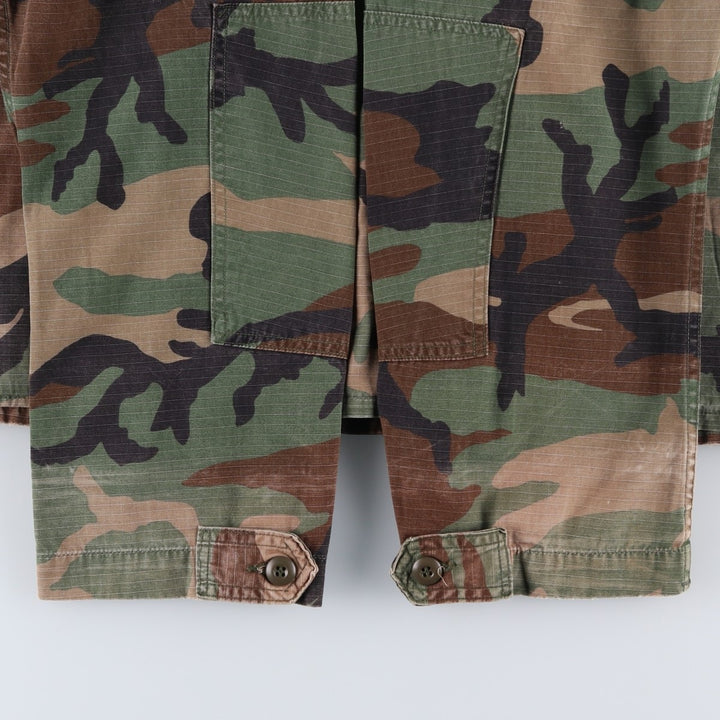 1980'S US Military Issue Camouflage Pattern Woodland Camo Ripstop BDU Military Jacket, Made in USA, Large-Long (Men's Size L equivalent) cotton Khaki type Vintage Second Hand