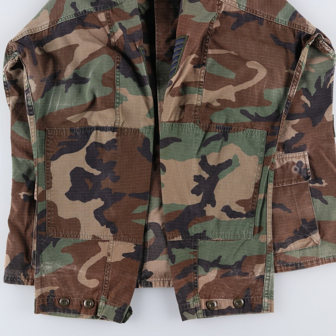 1980'S US Military Issue Camouflage Pattern Woodland Camo Ripstop BDU Military Jacket, Made in USA, Large-Long (Men's Size L equivalent) cotton Khaki type Vintage Second Hand