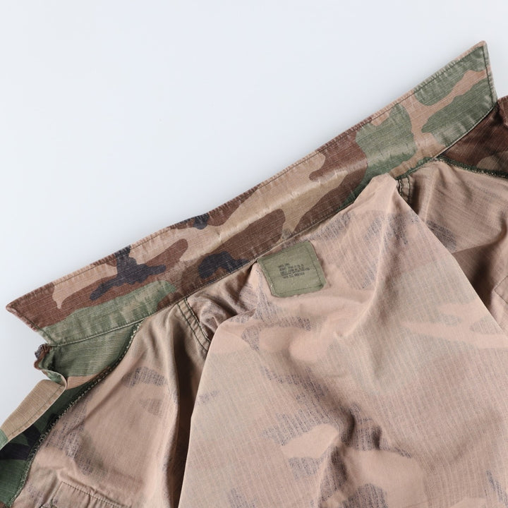 1980'S US Military Issue Camouflage Pattern Woodland Camo Ripstop BDU Military Jacket, Made in USA, Large-Long (Men's Size L equivalent) cotton Khaki type Vintage Second Hand