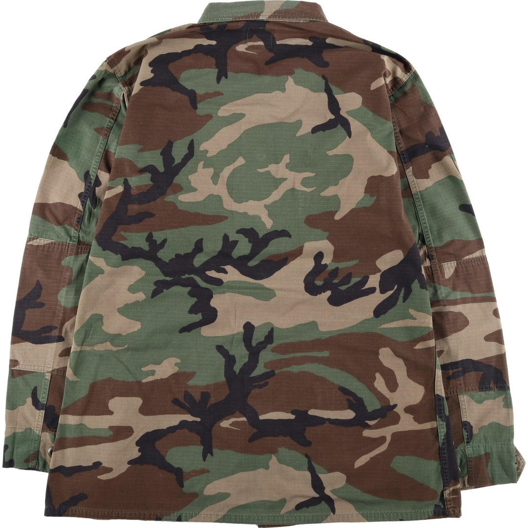 Camouflage Woodland Camo Ripstop BDU Military Jacket, Large-X-Long (Men's Size L equivalent), Vintage Nylon Khaki type Vintage Second Hand
