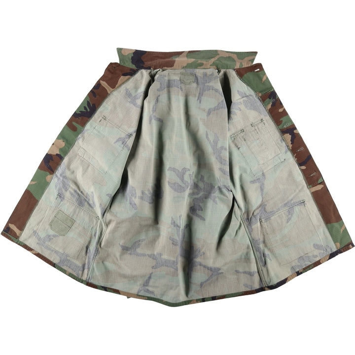Camouflage Woodland Camo Ripstop BDU Military Jacket, Large-X-Long (Men's Size L equivalent), Vintage Nylon Khaki type Vintage Second Hand