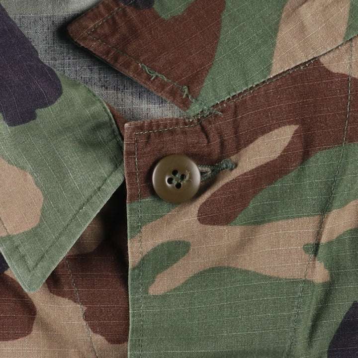 Camouflage Woodland Camo Ripstop BDU Military Jacket, Large-X-Long (Men's Size L equivalent), Vintage Nylon Khaki type Vintage Second Hand