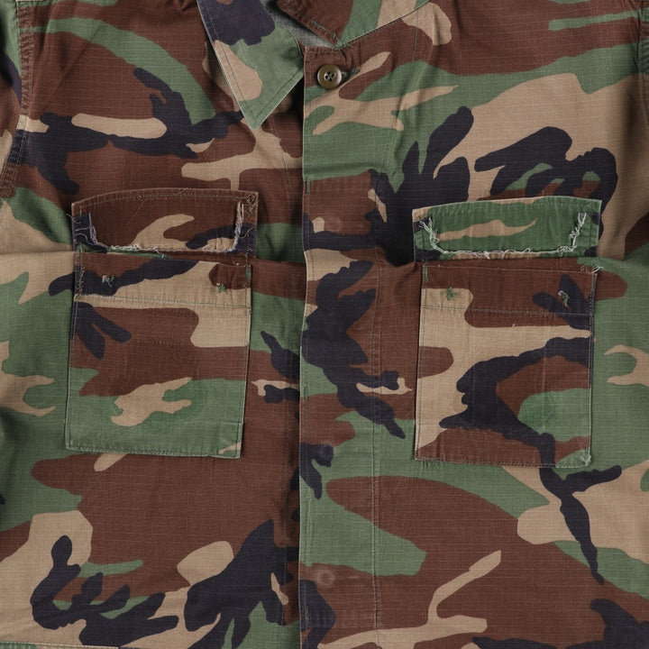 Camouflage Woodland Camo Ripstop BDU Military Jacket, Large-X-Long (Men's Size L equivalent), Vintage Nylon Khaki type Vintage Second Hand