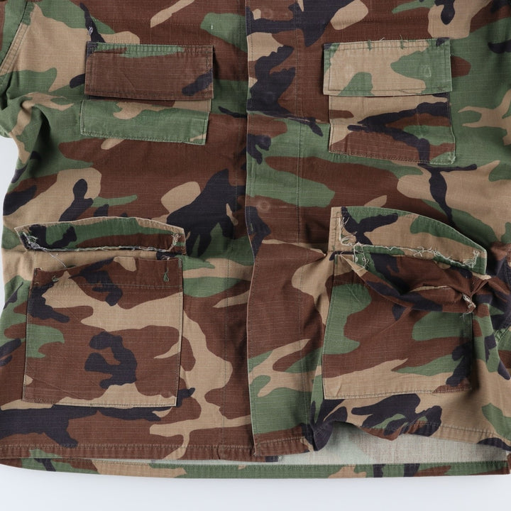 Camouflage Woodland Camo Ripstop BDU Military Jacket, Large-X-Long (Men's Size L equivalent), Vintage Nylon Khaki type Vintage Second Hand