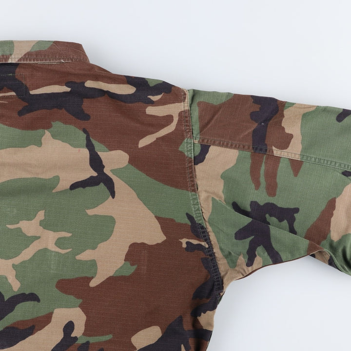 Camouflage Woodland Camo Ripstop BDU Military Jacket, Large-X-Long (Men's Size L equivalent), Vintage Nylon Khaki type Vintage Second Hand