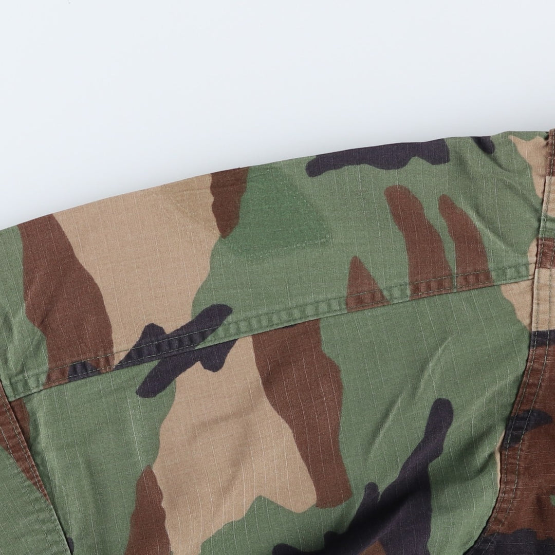 Camouflage Woodland Camo Ripstop BDU Military Jacket, Large-X-Long (Men's Size L equivalent), Vintage Nylon Khaki type Vintage Second Hand