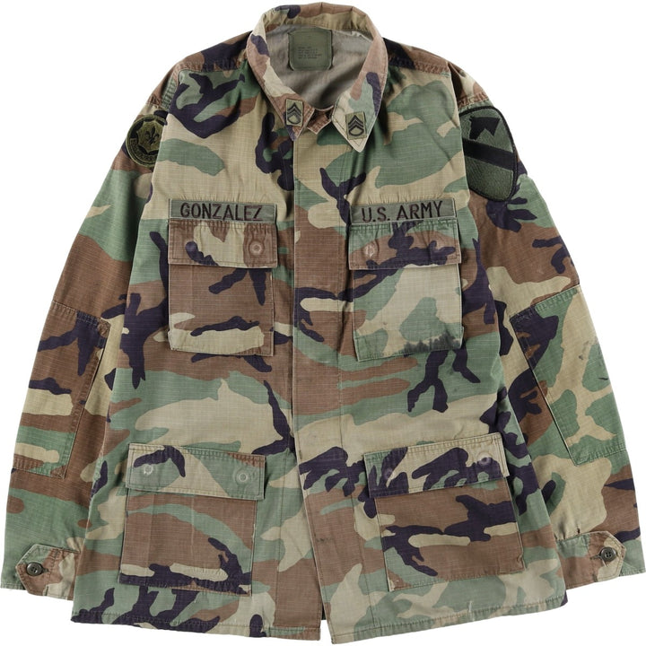 1990'S US Army camouflage pattern ripstop military combat jacket, medium-long, equivalent to men's size M. Nylon Khaki type Vintage Second Hand