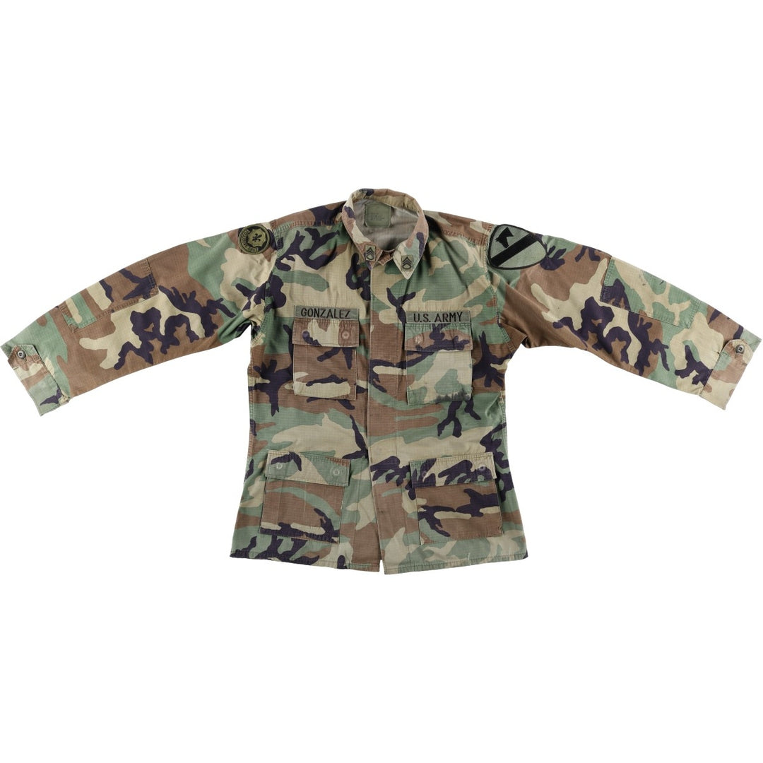 1990'S US Army camouflage pattern ripstop military combat jacket, medium-long, equivalent to men's size M. Nylon Khaki type Vintage Second Hand
