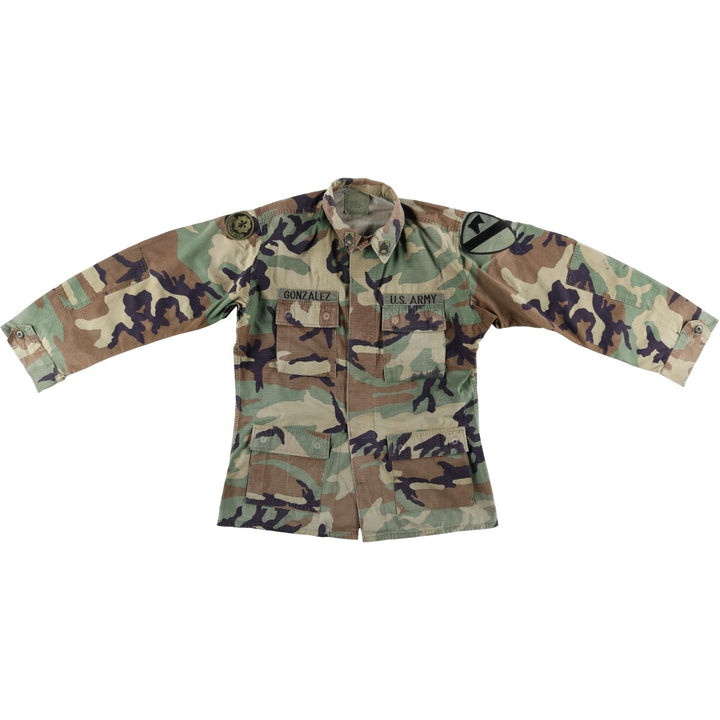 1990'S US Army camouflage pattern ripstop military combat jacket, medium-long, equivalent to men's size M. Nylon Khaki type Vintage Second Hand