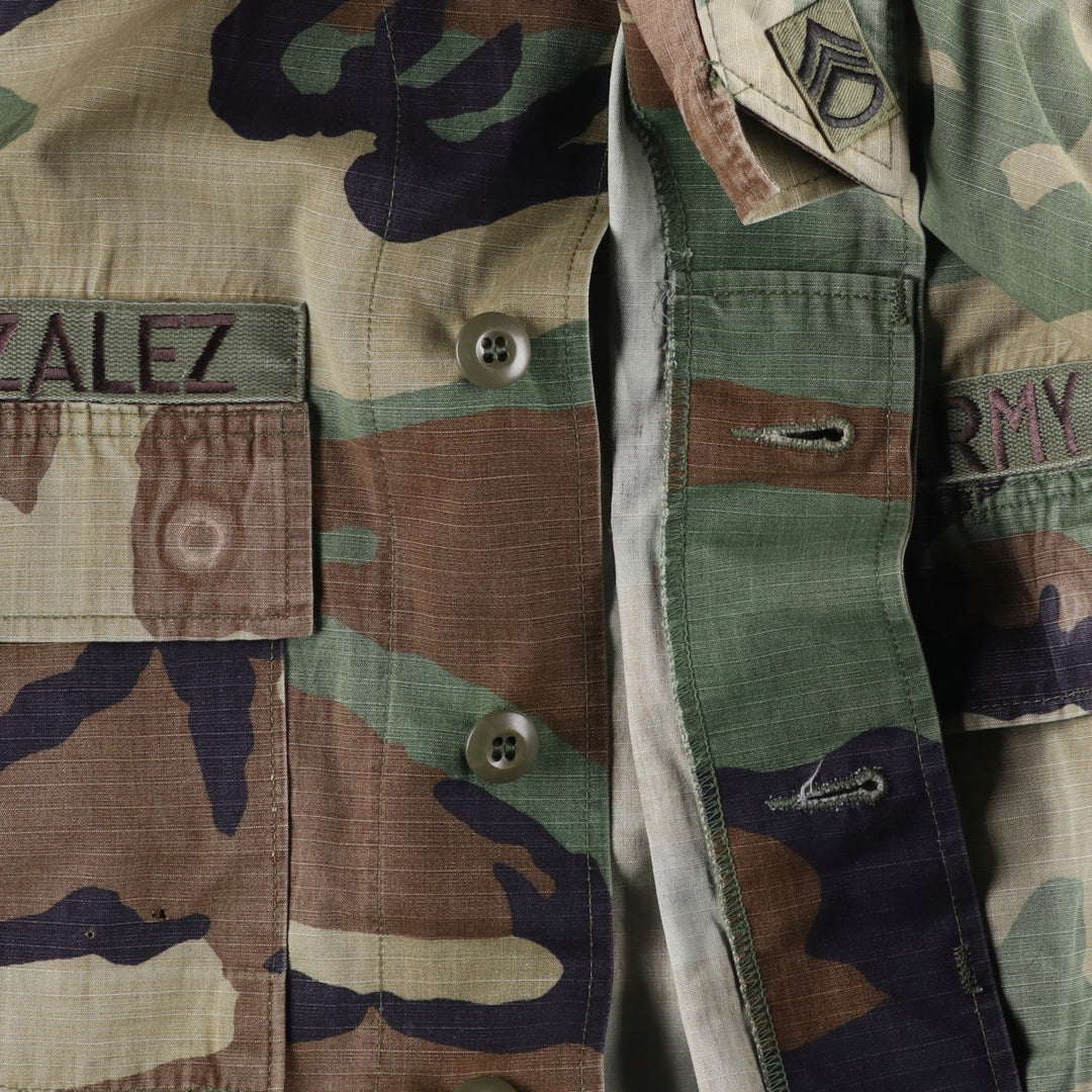 1990'S US Army camouflage pattern ripstop military combat jacket, medium-long, equivalent to men's size M. Nylon Khaki type Vintage Second Hand