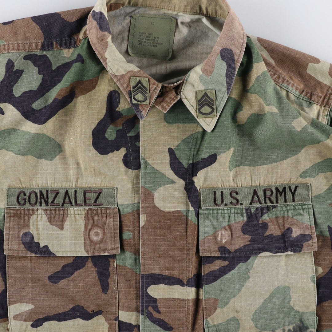 1990'S US Army camouflage pattern ripstop military combat jacket, medium-long, equivalent to men's size M. Nylon Khaki type Vintage Second Hand