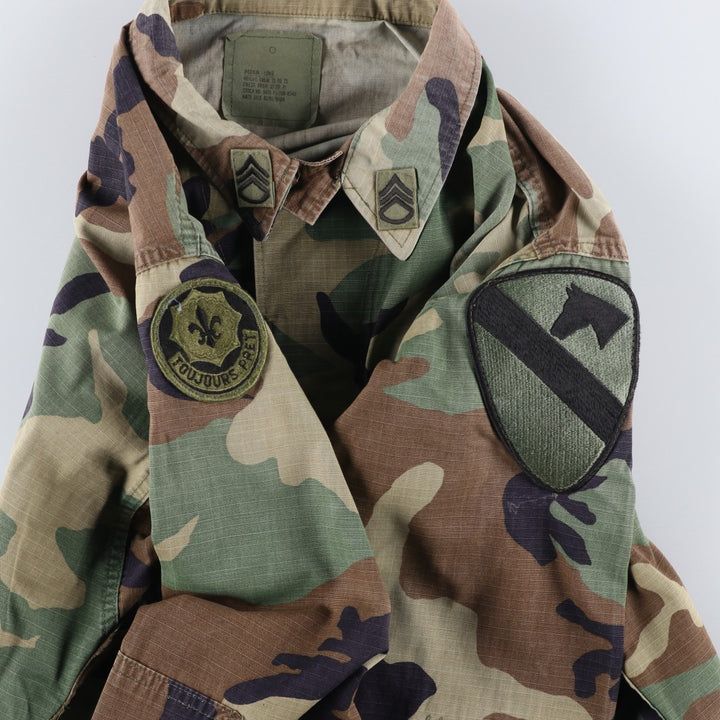 1990'S US Army camouflage pattern ripstop military combat jacket, medium-long, equivalent to men's size M. Nylon Khaki type Vintage Second Hand