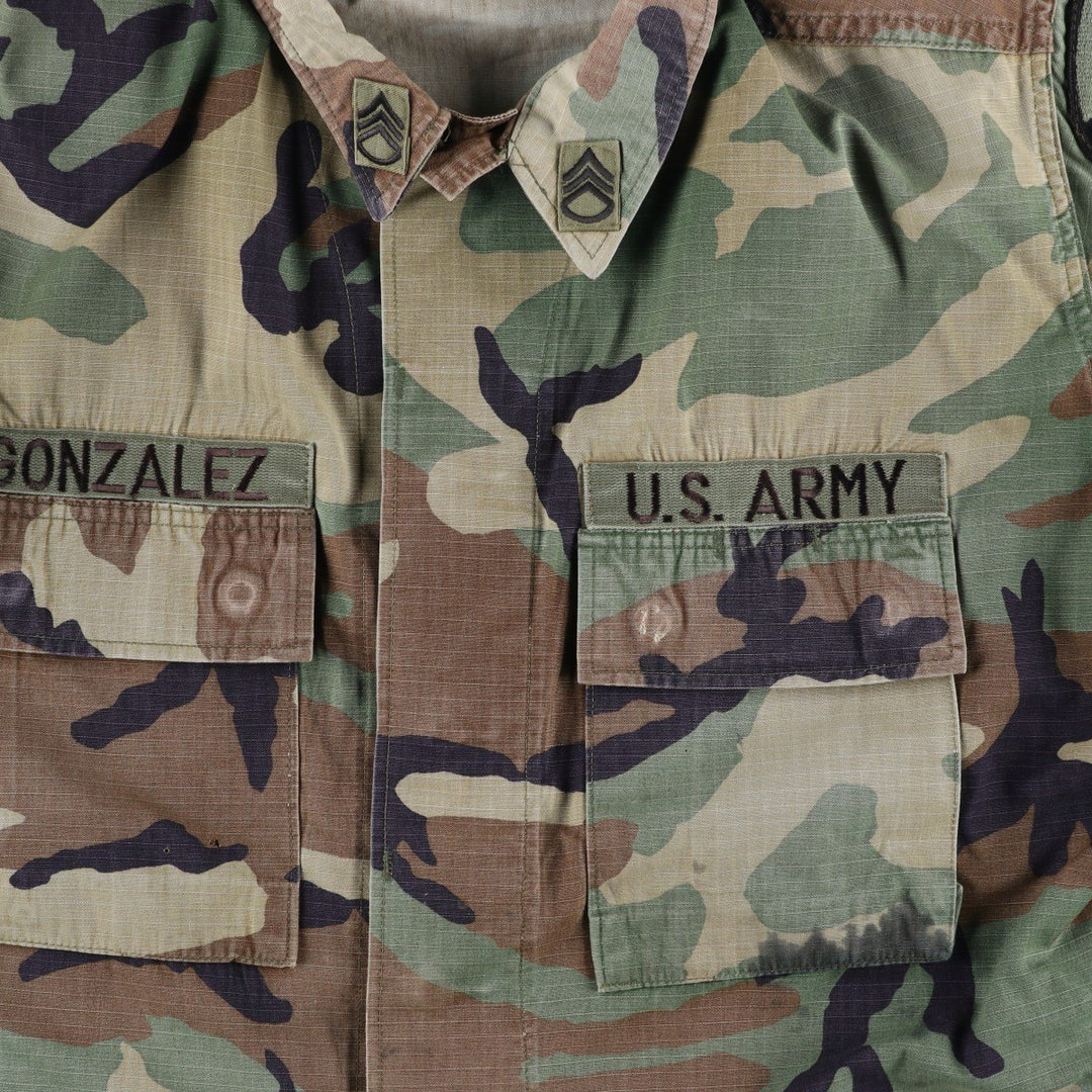 1990'S US Army camouflage pattern ripstop military combat jacket, medium-long, equivalent to men's size M. Nylon Khaki type Vintage Second Hand