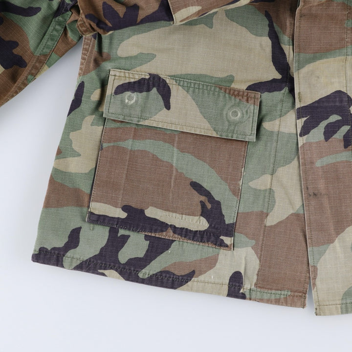 1990'S US Army camouflage pattern ripstop military combat jacket, medium-long, equivalent to men's size M. Nylon Khaki type Vintage Second Hand