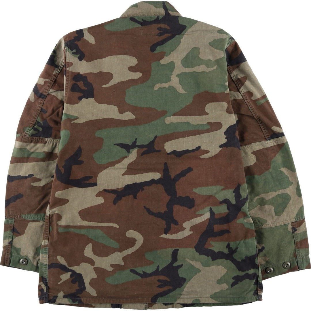 1980'S US Military Issue Camouflage Pattern Woodland Camo BDU Military Jacket, Made in USA, Medium-Long (Men's Size M equivalent), Vintage cotton Khaki type Vintage Second Hand