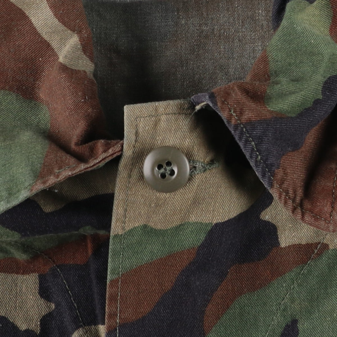 1980'S US Military Issue Camouflage Pattern Woodland Camo BDU Military Jacket, Made in USA, Medium-Long (Men's Size M equivalent), Vintage cotton Khaki type Vintage Second Hand