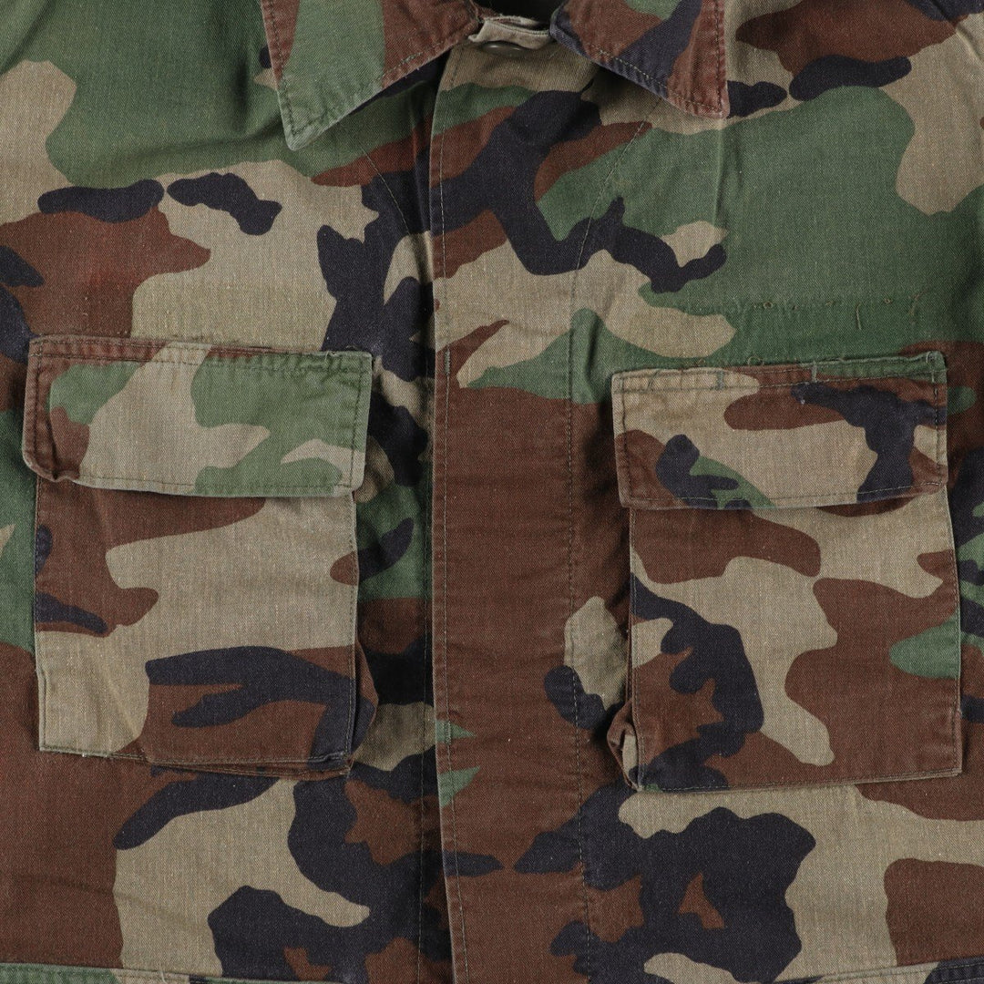 1980'S US Military Issue Camouflage Pattern Woodland Camo BDU Military Jacket, Made in USA, Medium-Long (Men's Size M equivalent), Vintage cotton Khaki type Vintage Second Hand
