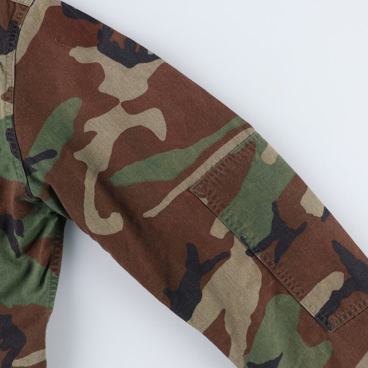 1980'S US Military Issue Camouflage Pattern Woodland Camo BDU Military Jacket, Made in USA, Medium-Long (Men's Size M equivalent), Vintage cotton Khaki type Vintage Second Hand