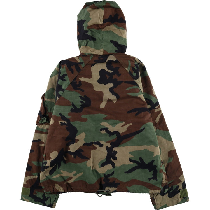 Authentic US military woodland camo chemical protective jacket with hood, ripstop construction, made in the USA Nylon Khaki type Vintage Second Hand