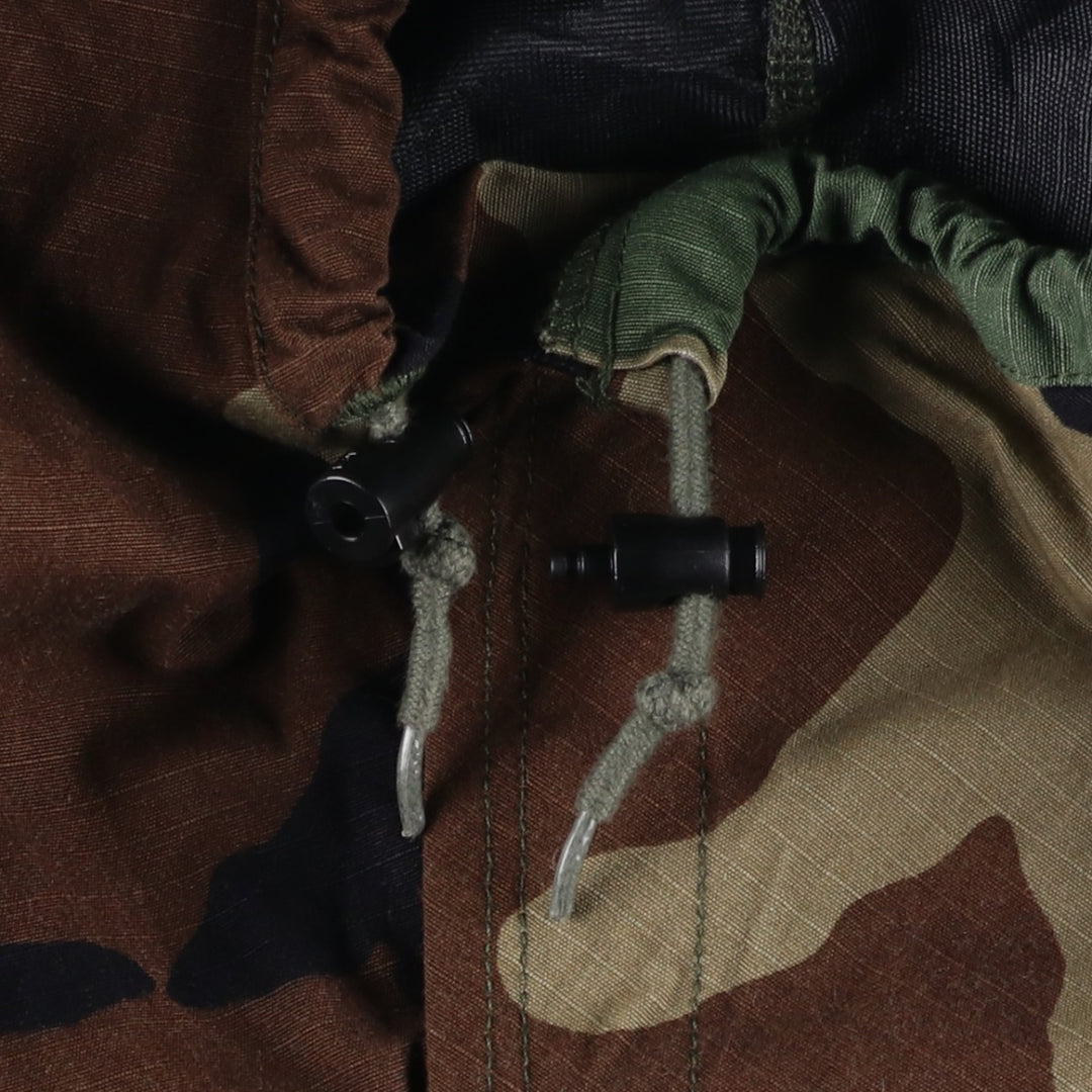 Authentic US military woodland camo chemical protective jacket with hood, ripstop construction, made in the USA Nylon Khaki type Vintage Second Hand