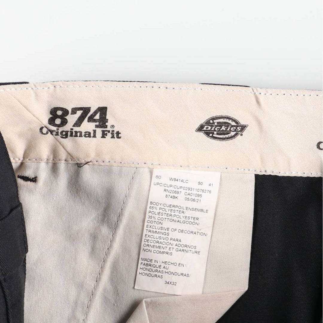 Dickies 874 Original Fit Work Pants, Made in Honduras, Men's Size W34 (approx.) polyester black type Vintage Second Hand
