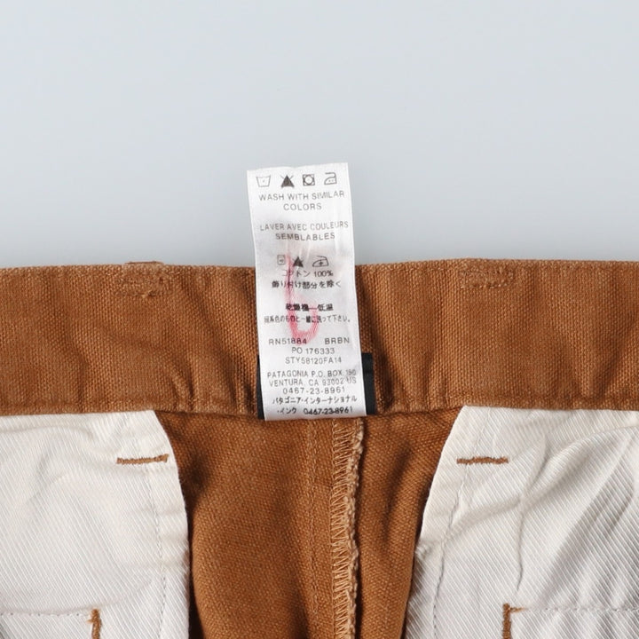Patagonia ORGANIC COTTON 58120FA14 Duck Pants, Men's W33 equivalent. Organic cotton brown type Vintage Second Hand