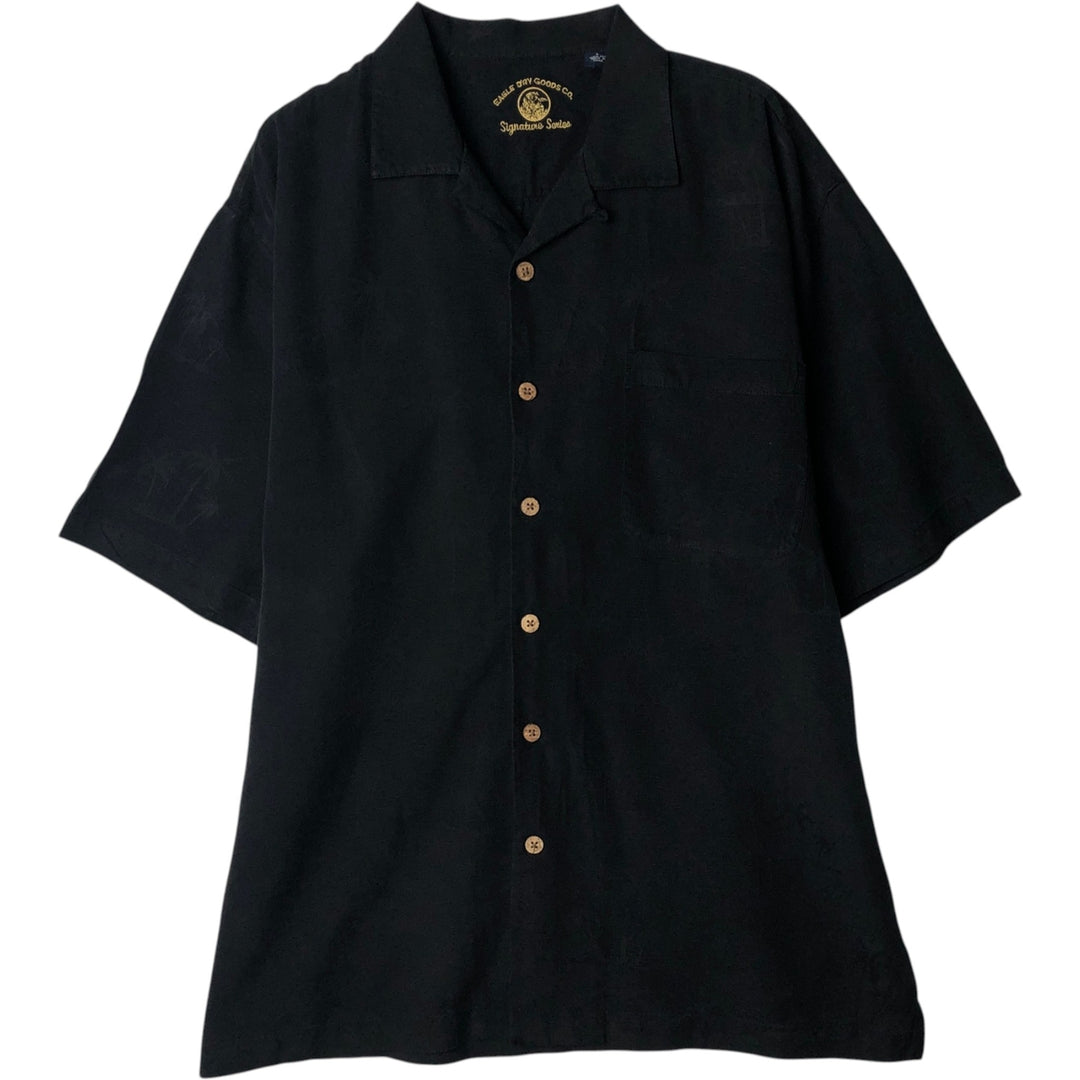 Eagle Dry Goods Short-Sleeve Open-Collar Silk Shirt, Boxy Fit, Men's Size L (approx.) silk black type Vintage Second Hand