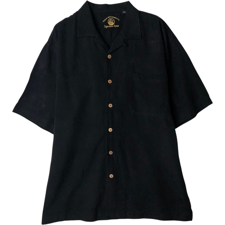 Eagle Dry Goods Short-Sleeve Open-Collar Silk Shirt, Boxy Fit, Men's Size L (approx.) silk black type Vintage Second Hand