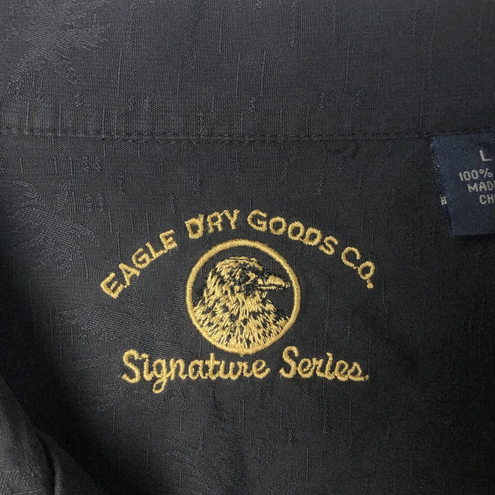 Eagle Dry Goods Short-Sleeve Open-Collar Silk Shirt, Boxy Fit, Men's Size L (approx.) silk black type Vintage Second Hand