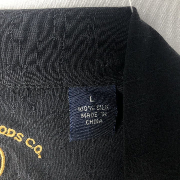 Eagle Dry Goods Short-Sleeve Open-Collar Silk Shirt, Boxy Fit, Men's Size L (approx.) silk black type Vintage Second Hand