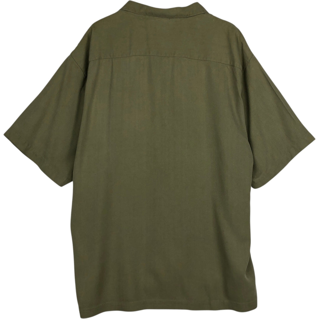Tommy Bahama Herringbone Short Sleeve Open Collar Silk Box Shirt, Men's XL silk Khaki type Vintage Second Hand