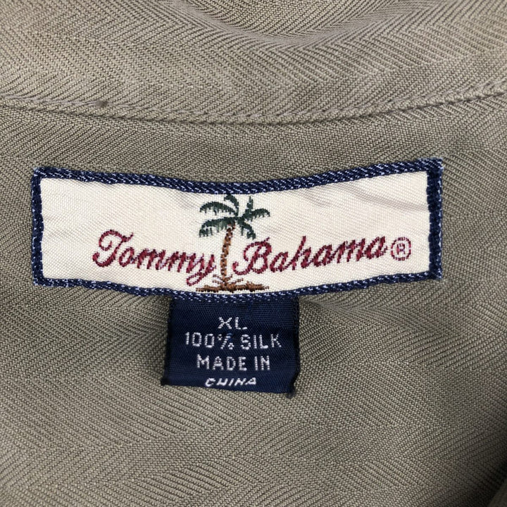 Tommy Bahama Herringbone Short Sleeve Open Collar Silk Box Shirt, Men's XL silk Khaki type Vintage Second Hand