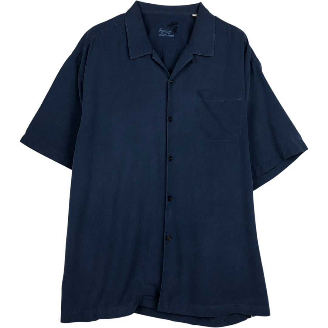 Tommy Bahama short sleeve open collar silk shirt, box shirt, men's XL size silk navy blue type Vintage Second Hand