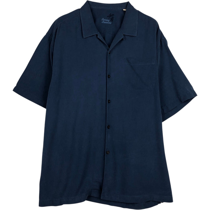 Tommy Bahama short sleeve open collar silk shirt, box shirt, men's XL size silk navy blue type Vintage Second Hand