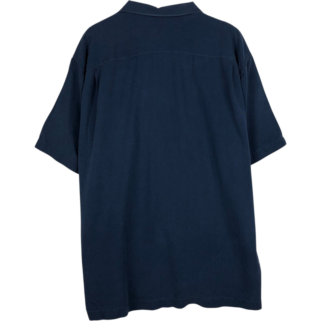 Tommy Bahama short sleeve open collar silk shirt, box shirt, men's XL size silk navy blue type Vintage Second Hand