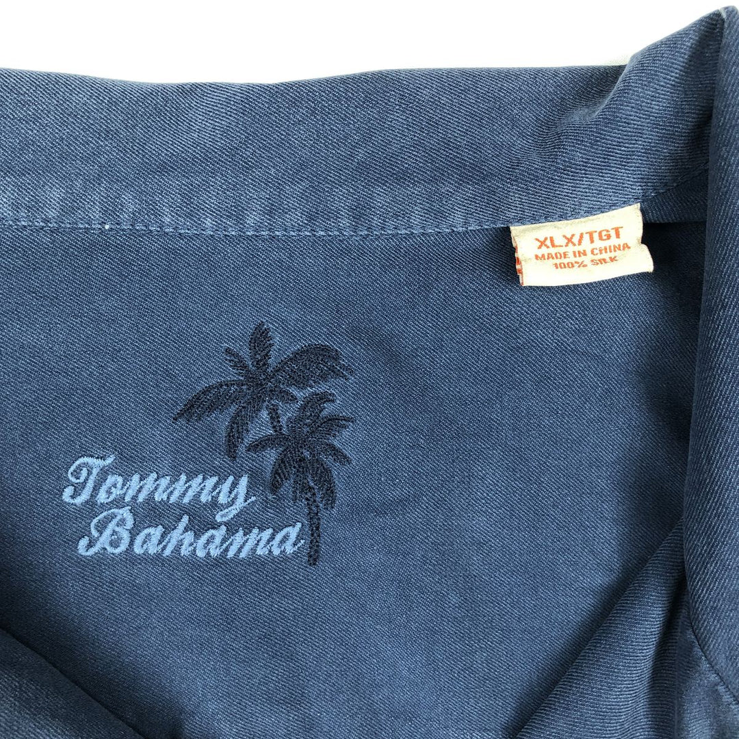 Tommy Bahama short sleeve open collar silk shirt, box shirt, men's XL size silk navy blue type Vintage Second Hand