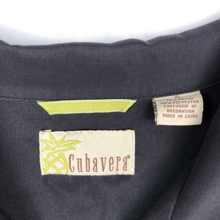 Cubavera Short-Sleeve Open-Collar Rayon Shirt, Boxy Fit, Men's Size XL Rayon black type Vintage Second Hand