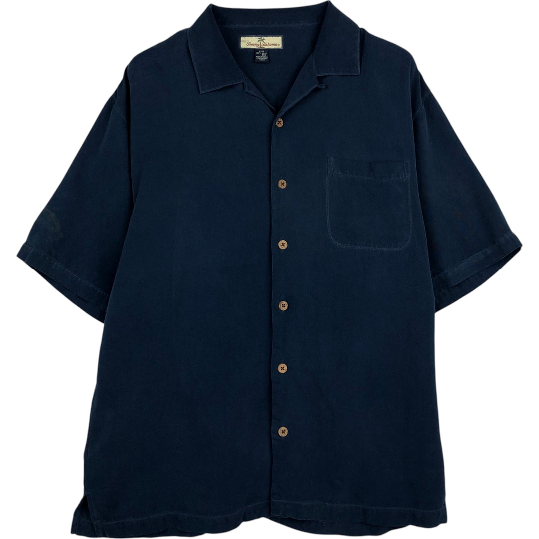 Tommy Bahama short sleeve open collar silk shirt, box shirt, men's size L silk navy blue type Vintage Second Hand