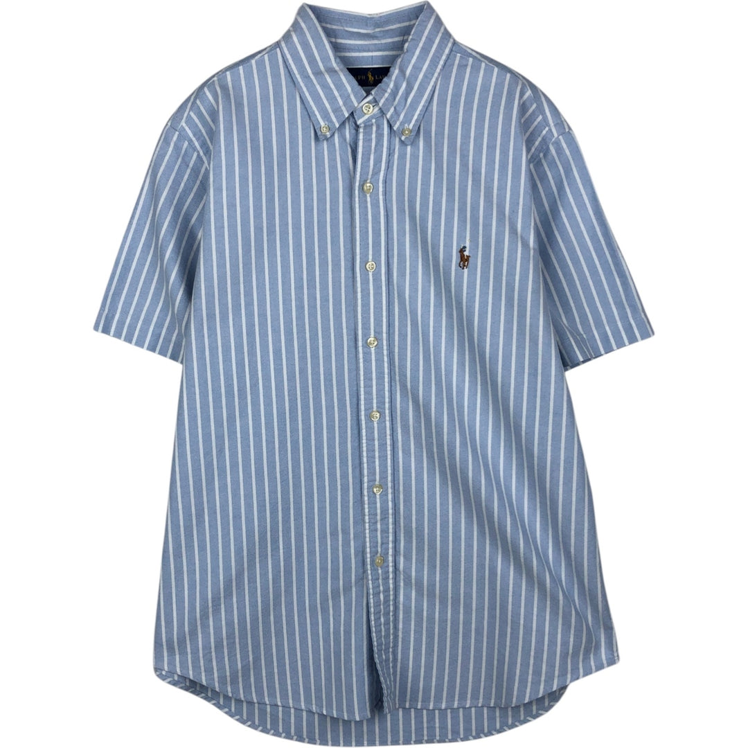 Ralph Lauren short sleeve button down striped shirt, men's size M cotton blue type Vintage Second Hand