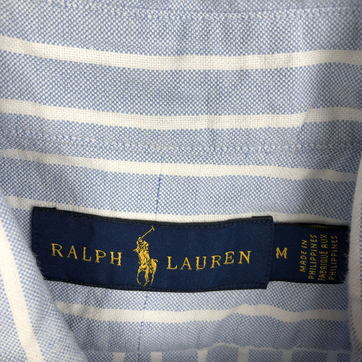 Ralph Lauren short sleeve button down striped shirt, men's size M cotton blue type Vintage Second Hand