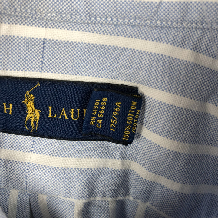 Ralph Lauren short sleeve button down striped shirt, men's size M cotton blue type Vintage Second Hand